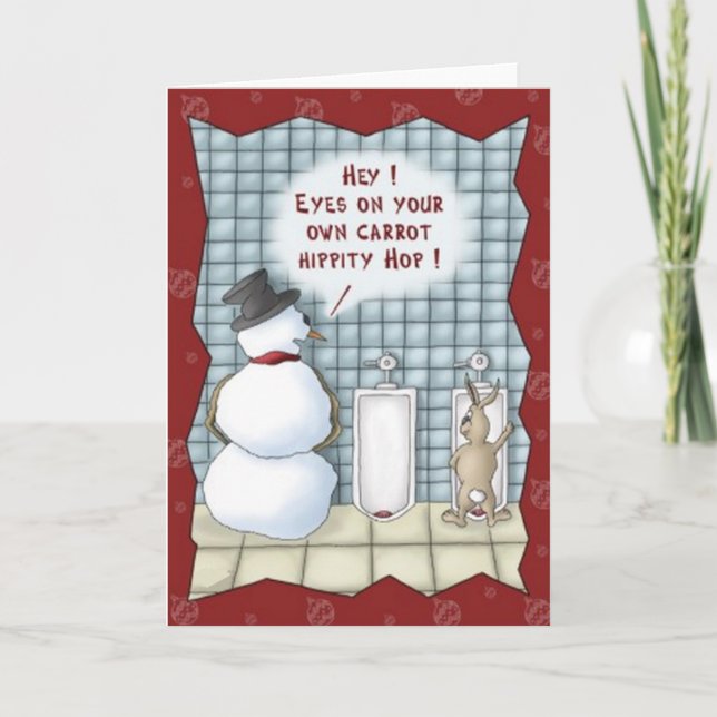 Funny Snowman Easter Bunny Christmas Card (Front)