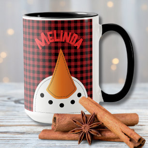 Funny Snowman Face Buffalo Plaid Holiday Country Mug