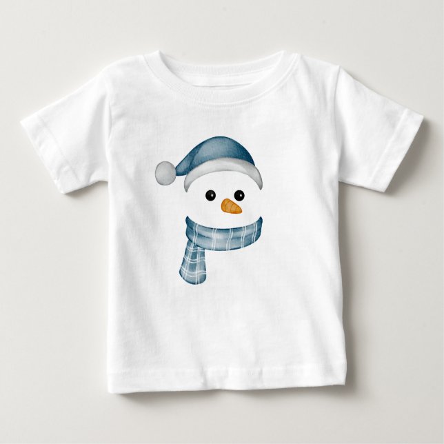 Funny Snowman Face happy Merry christmas Family Baby T-Shirt (Front)