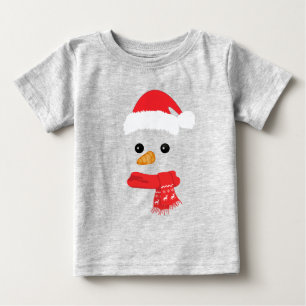 Funny Snowman Face happy Merry christmas Family Baby T-Shirt