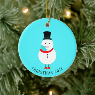 Funny Snowman Face Mask Custom Christmas 2022 Ceramic Tree Decoration