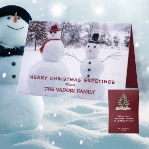 Funny Snowman Family Christmas with Family Name Holiday Card