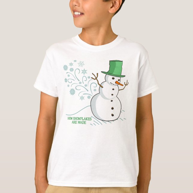 Funny Snowman Farts Snowflakes T-Shirt (Front)