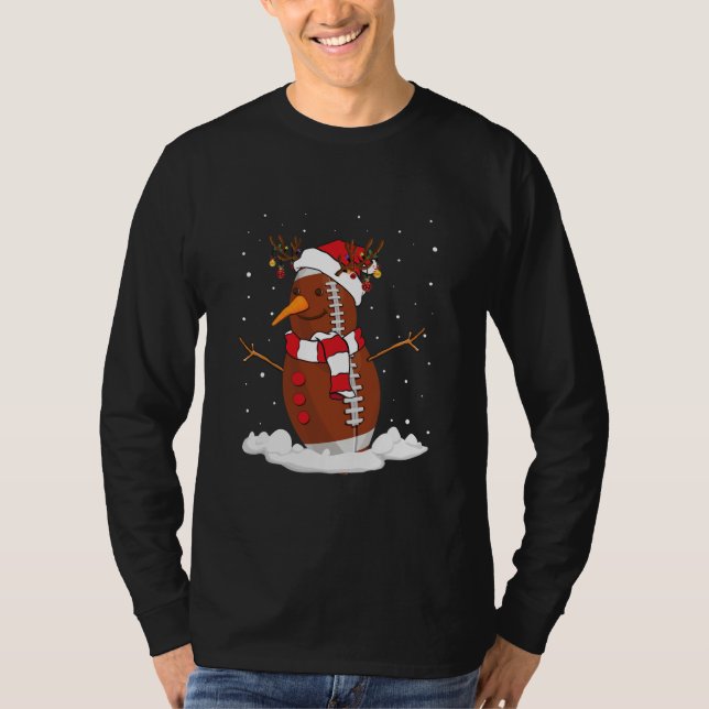 Funny Snowman Football Christmas Pajama Santa T-Shirt (Front)