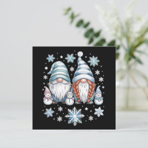 Funny Snowman Gnomies With Snowflakes Cute Winter Holiday Card