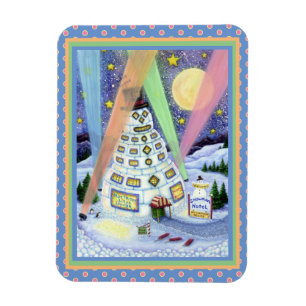 FUNNY SNOWMAN HOTEL, NORTHERN LIGHTS AND PENGUINS MAGNET