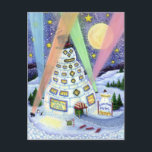 FUNNY SNOWMAN HOTEL, NORTHERN LIGHTS And PENGUINS Postcard<br><div class="desc">CHECK INTO THE SNOWMAN HOTEL FOR A BIT OF HOLIDAY WHIMSY,  SURE TO BRING SMILES.  NORTHERN LIGHTS POSTCARD *Customise ... .Look For Matching Items Susan Brack Designs</div>