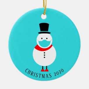Funny Snowman in Face Mask Personalized Christmas Ceramic Tree Decoration