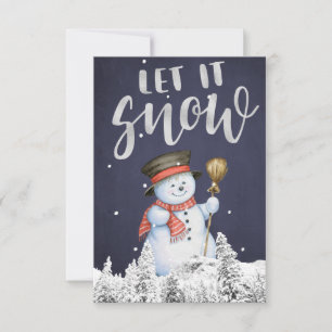 Funny Snowman   Let It Snow Silver Typography Card