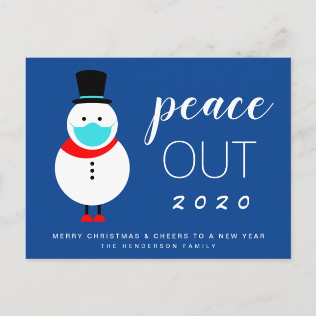 Funny Snowman Mask Christmas New Year Peace Out Holiday Postcard (Front)