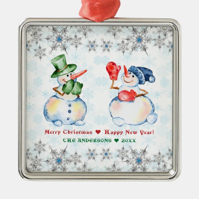 Funny Snowman Merry Christmas Crystals Snowflakes Metal Tree Decoration (Front)