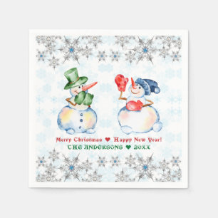 Funny Snowman Merry Christmas Crystals Snowflakes Napkin