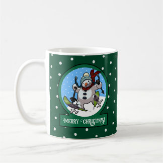Funny Snowman Merry Christmas! Skiing Cartoon Coffee Mug