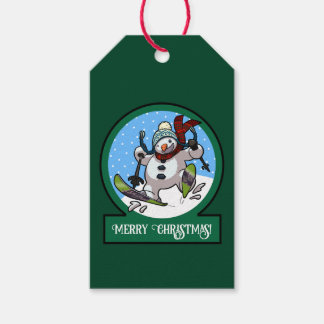 Funny Snowman Merry Christmas! Skiing Cartoon Gift Tags