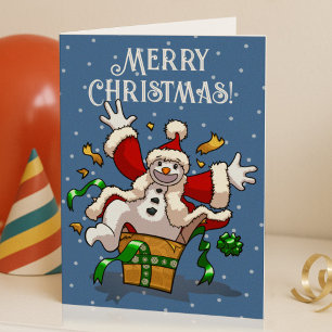 Funny Snowman Merry Christmas Surprise Cartoon Holiday Card