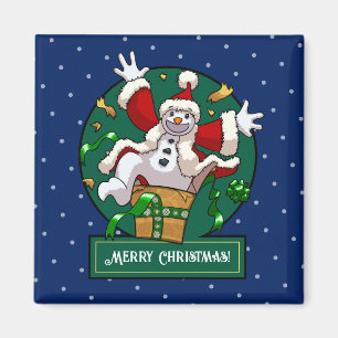 Funny Snowman Merry Christmas Surprise Cartoon Magnet