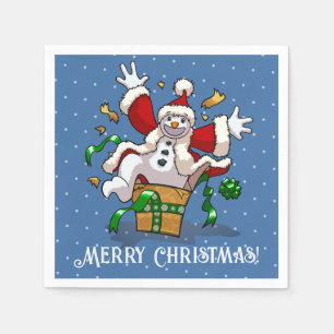Funny Snowman Merry Christmas Surprise Cartoon Napkin