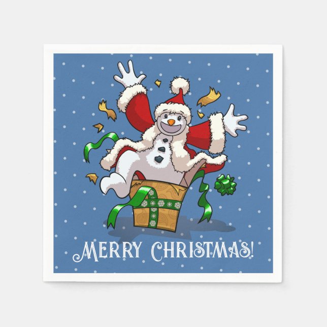 Funny Snowman Merry Christmas Surprise Cartoon Napkin (Front)