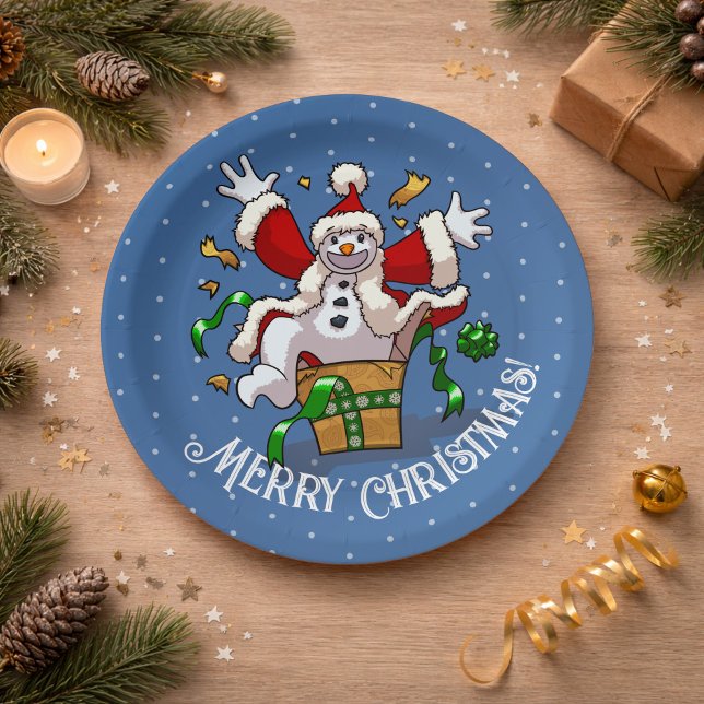 Funny Snowman Merry Christmas Surprise Cartoon Paper Plate (Creator Uploaded)