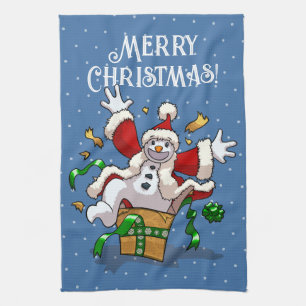 Funny Snowman Merry Christmas Surprise Cartoon Tea Towel