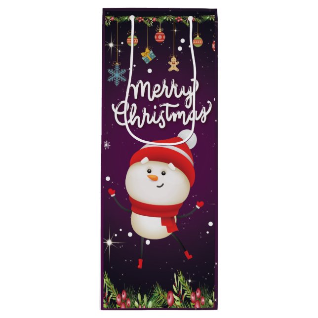 Funny Snowman Merry Christmas Wine Gift Bag (Front)