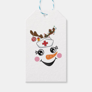 Funny Snowman Nurse Face Eyelashes Medic Christmas Gift Tags