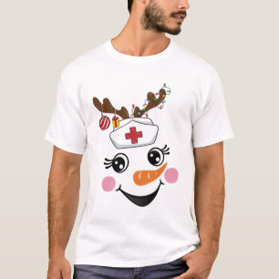 Funny Snowman Nurse Face Eyelashes Medic Christmas T-Shirt