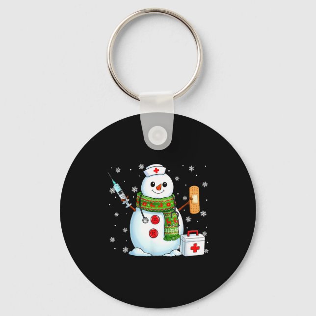 Funny Snowman Nurse Pjs Pajamas Christmas Xmas Wom Key Ring (Front)