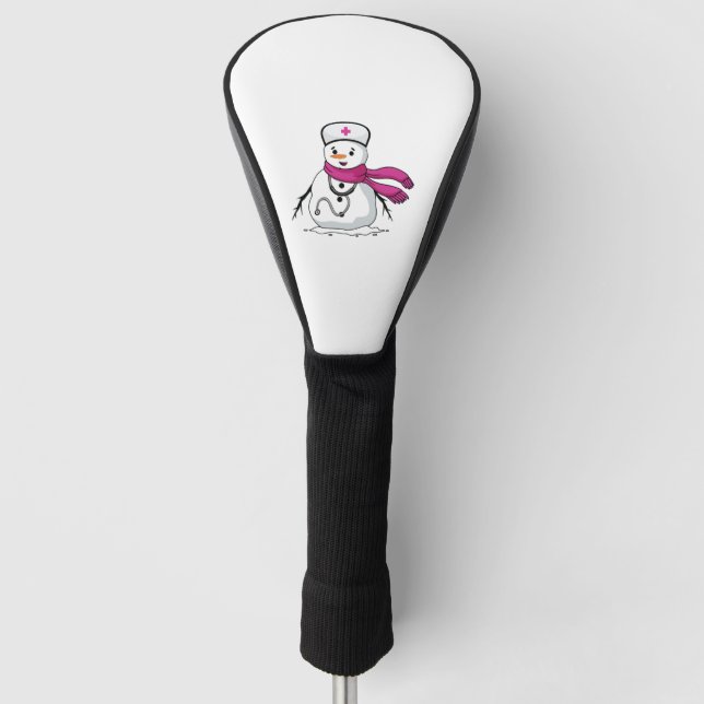 Funny snowman nurse with stethoscope golf head cover (Front)