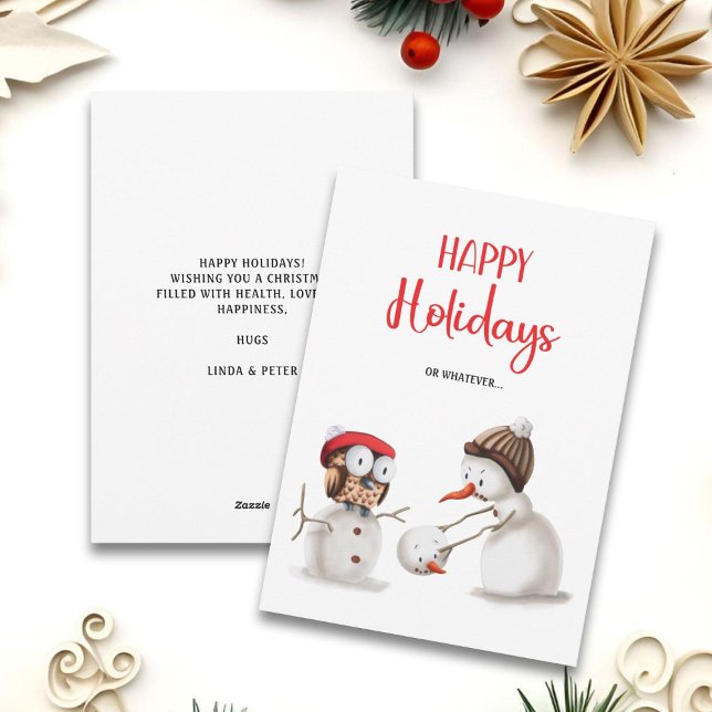 Funny Snowman Owl Happy Holidays Holiday Card (Creator Uploaded)