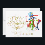 Funny Snowman Penguin Gold Glitter Merry Christmas Holiday Card<br><div class="desc">Unique watercolour cute & funny Snowman and Pinguin,  Rudolph reindeer and Snowman,  faux gold glitter ornamental hand lettered "Merry Christmas",  "The" calligraphy. Use Personalise tool to add your info,  change message. More ideas in my Unique Christmas Collection.</div>