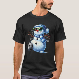 Funny Snowman Playing Soccer Lovers Boys Kids Teen T-Shirt
