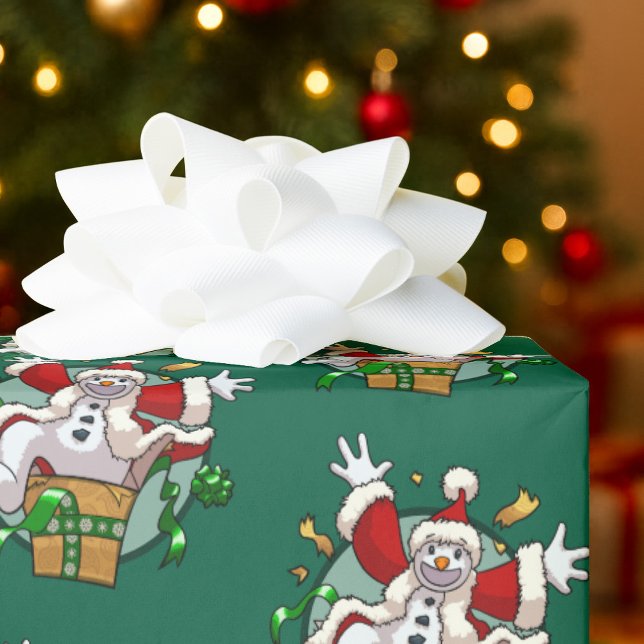 Funny Snowman Santa Christmas Surprise Cartoon Wrapping Paper (Creator Uploaded)
