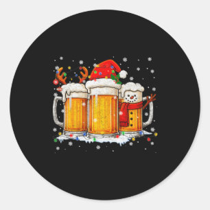 Funny Snowman Santa Hat Drink Christmas Xmas Men  Classic Round Sticker