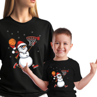 Funny Snowman Santa: Slam Dunk Holidays AI Art T-Shirt