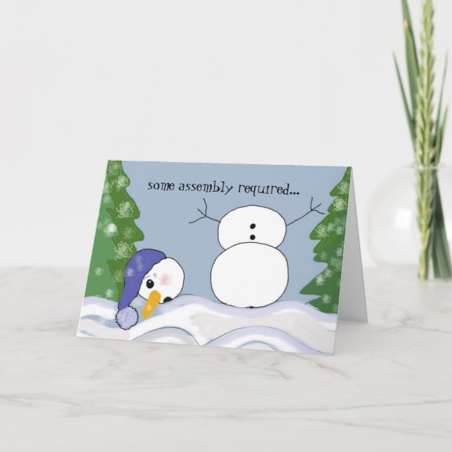 Funny Snowman Scene - Assembly Required Holiday Card (Front)