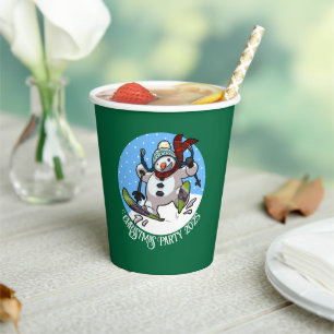 Funny Snowman Skiing Christmas Party Year Cartoon Paper Cups