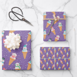 Funny Snowman Snow Cone Winter Holiday or Birthday Wrapping Paper Sheet