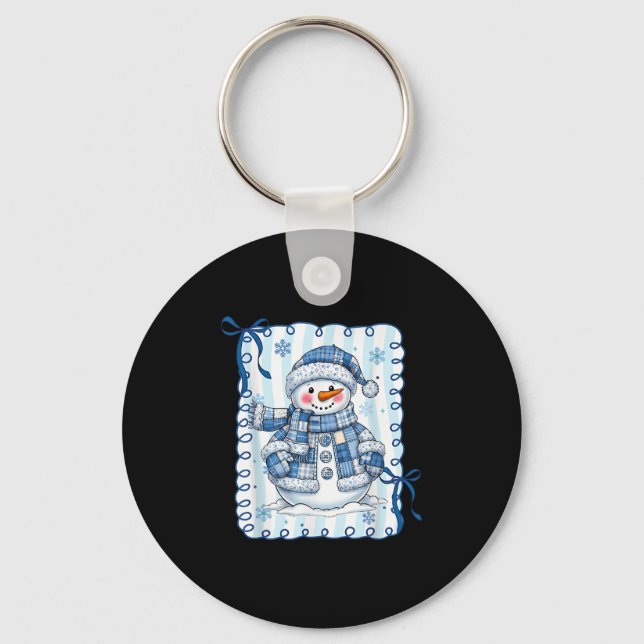 Funny Snowman Snowflake Merry Christmas Xmas Famil Key Ring (Front)