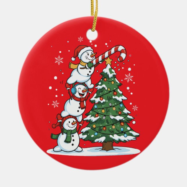 Funny Snowman Tree Decorating Ornament (Front)