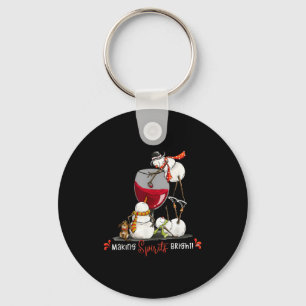 Funny Snowman Wine Christmas Holiday Key Ring