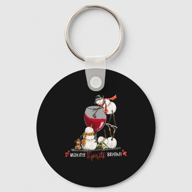 Funny Snowman Wine Christmas Holiday  Key Ring (Front)