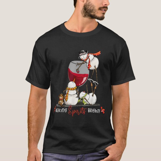 Funny Snowman Wine Christmas Holiday  T-Shirt (Front)