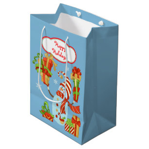 Funny Snowman with Gift Packages Christmas Medium Gift Bag