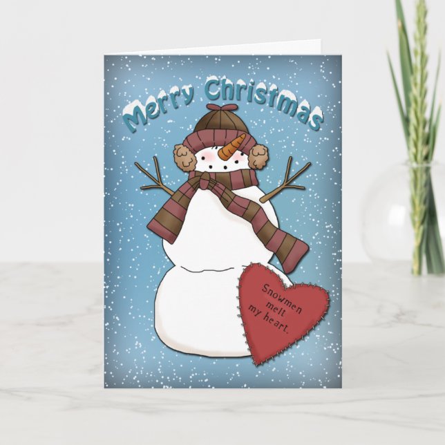 Funny Snowman with hat and scarf Holiday Card (Front)