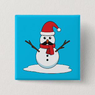 Funny Snowman with Moustache and Carrot 15 Cm Square Badge