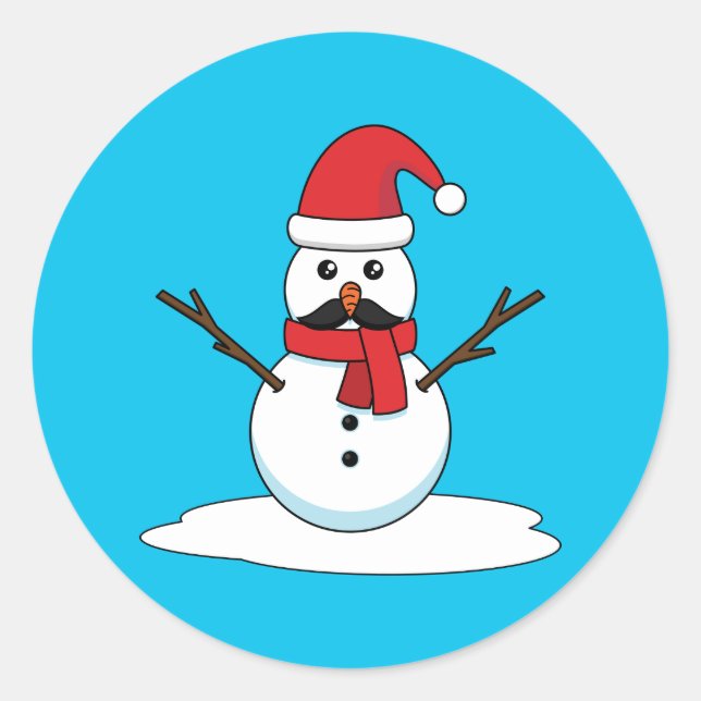 Funny Snowman with Moustache and Carrot Classic Round Sticker (Front)