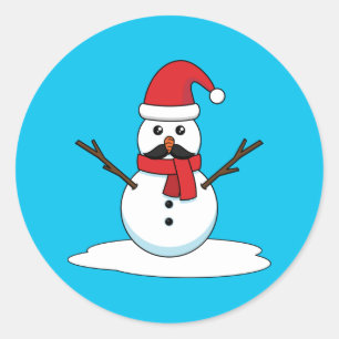 Funny Snowman with Moustache and Carrot Classic Round Sticker