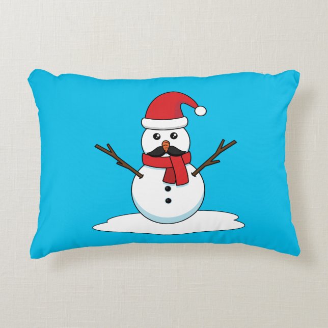 Funny Snowman with Moustache and Carrot Decorative Cushion (Front)