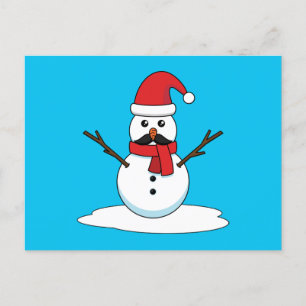 Funny Snowman with Moustache and Carrot Holiday Postcard